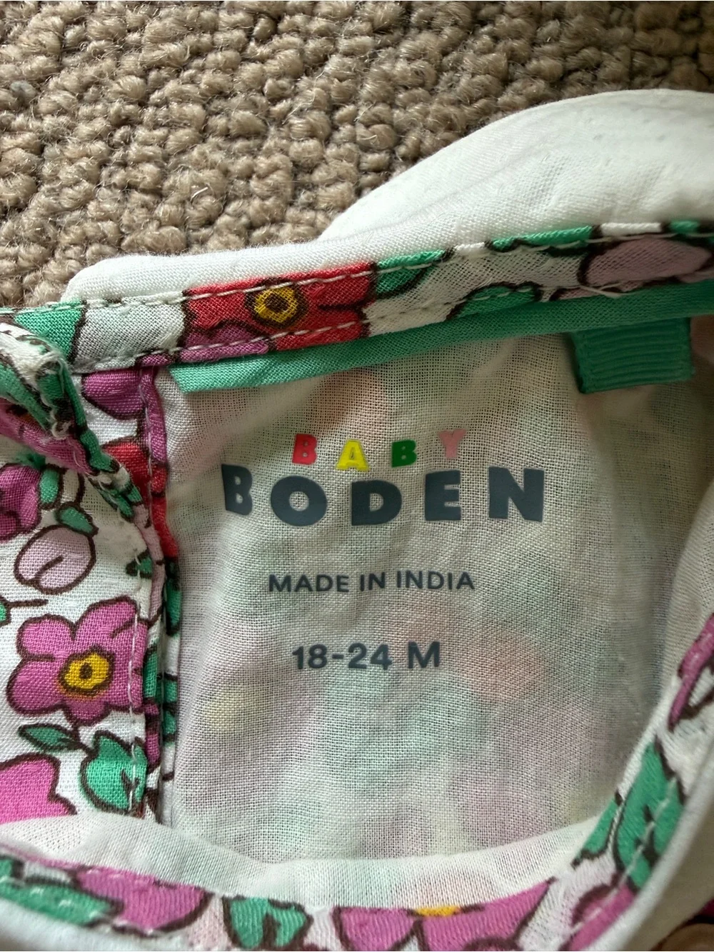 Boden Pink and Orange Floral Smocked Dress with White Peter Pan Collar